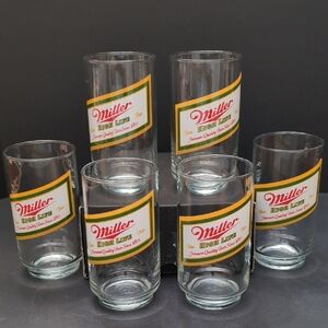 VGT,Miller High Life Lot Of 6 Glass Beer Cups.
